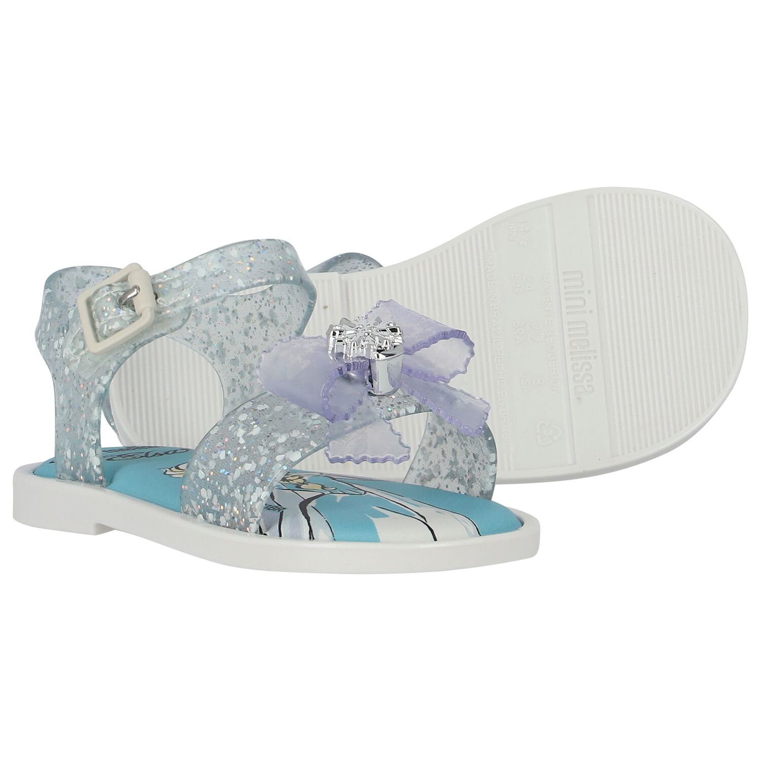 Younger Girls Blue & White Elsa Glitter Jelly Sandals, 1, hi-res