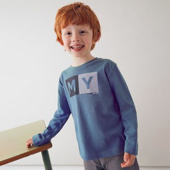 Boys Blue Logo Long Sleeve Top