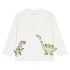 Younger Boys Ivory Dinosaur Long Sleeve Top, 1, hi-res