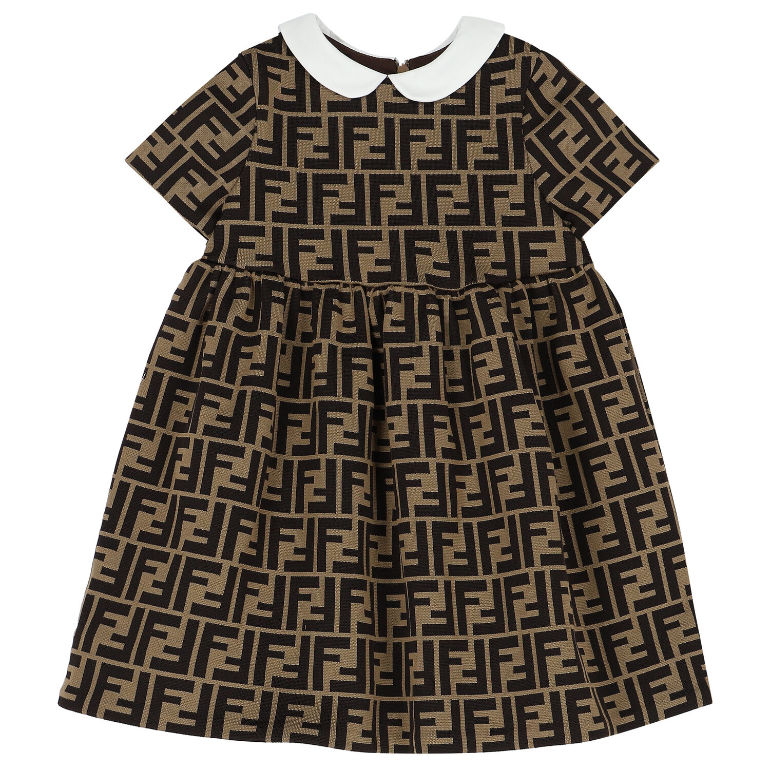 Baby Girls Beige FF Logo Dress, 1, hi-res image number null