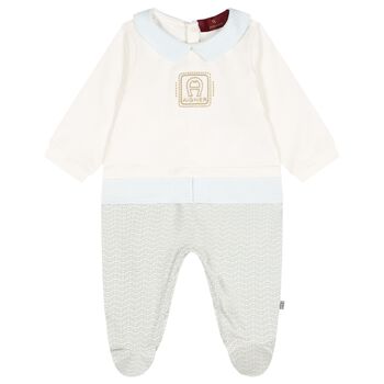 Baby Boys Ivory, Blue & Gold Logo Babygrow