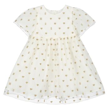 Younger Girls Ivory Logo & Hearts Tulle Dress