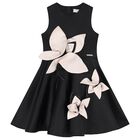 Girls Black & Pink Satin Floral Dress, 1, hi-res