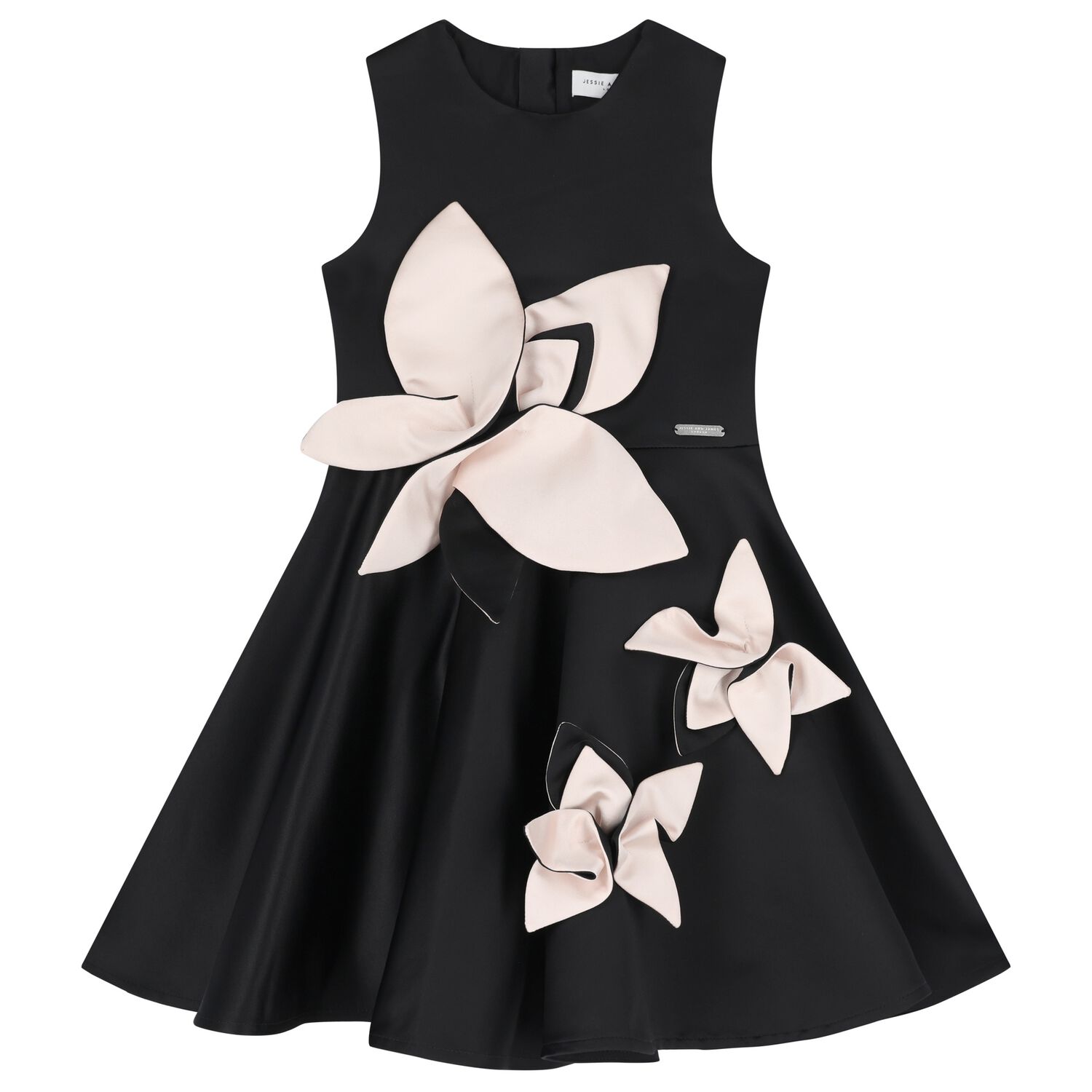 Girls Black & Pink Satin Floral Dress, 1, hi-res image number null