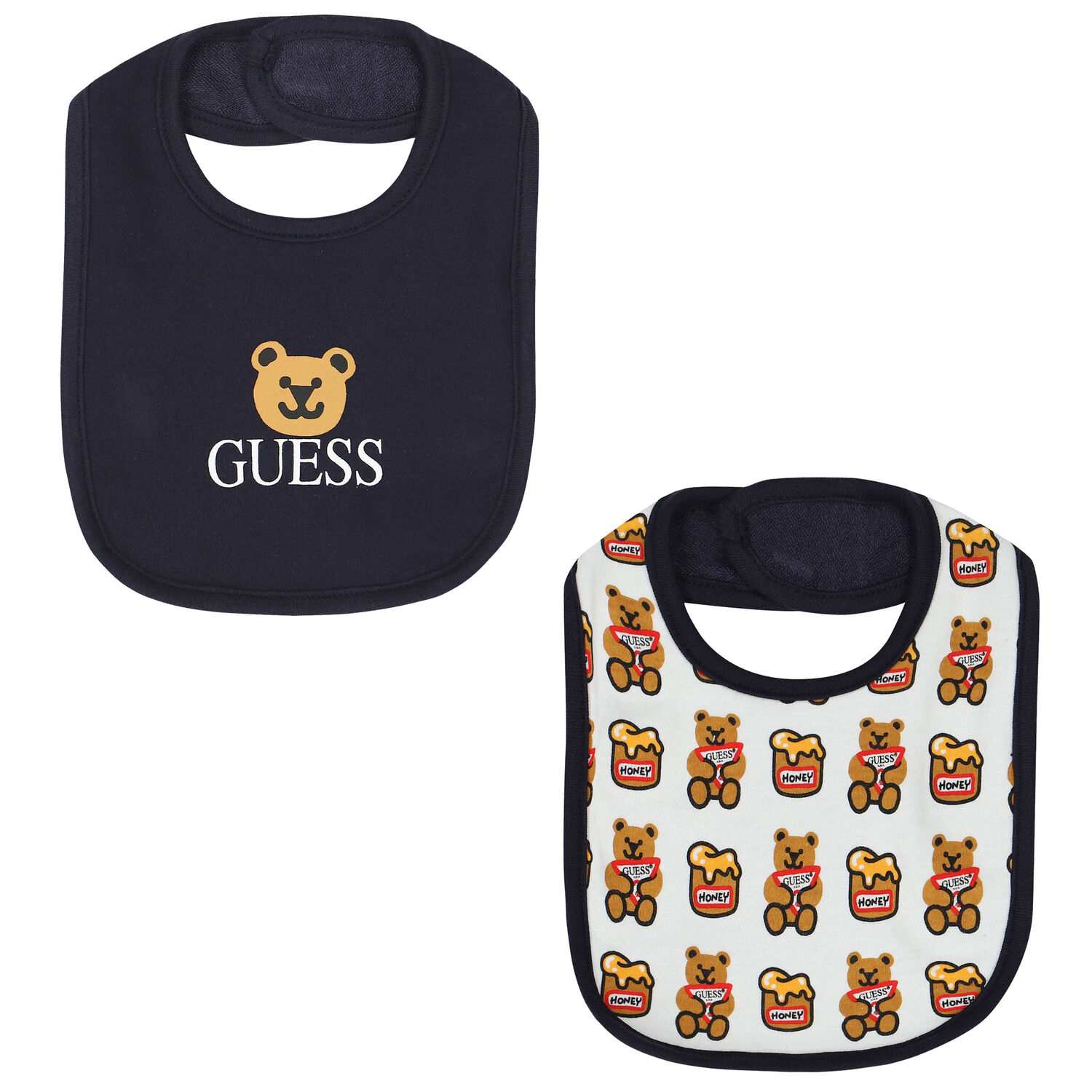 Baby Boys Navy Blue & White Teddy Bear Bib ( 2-Pack ), 1, hi-res