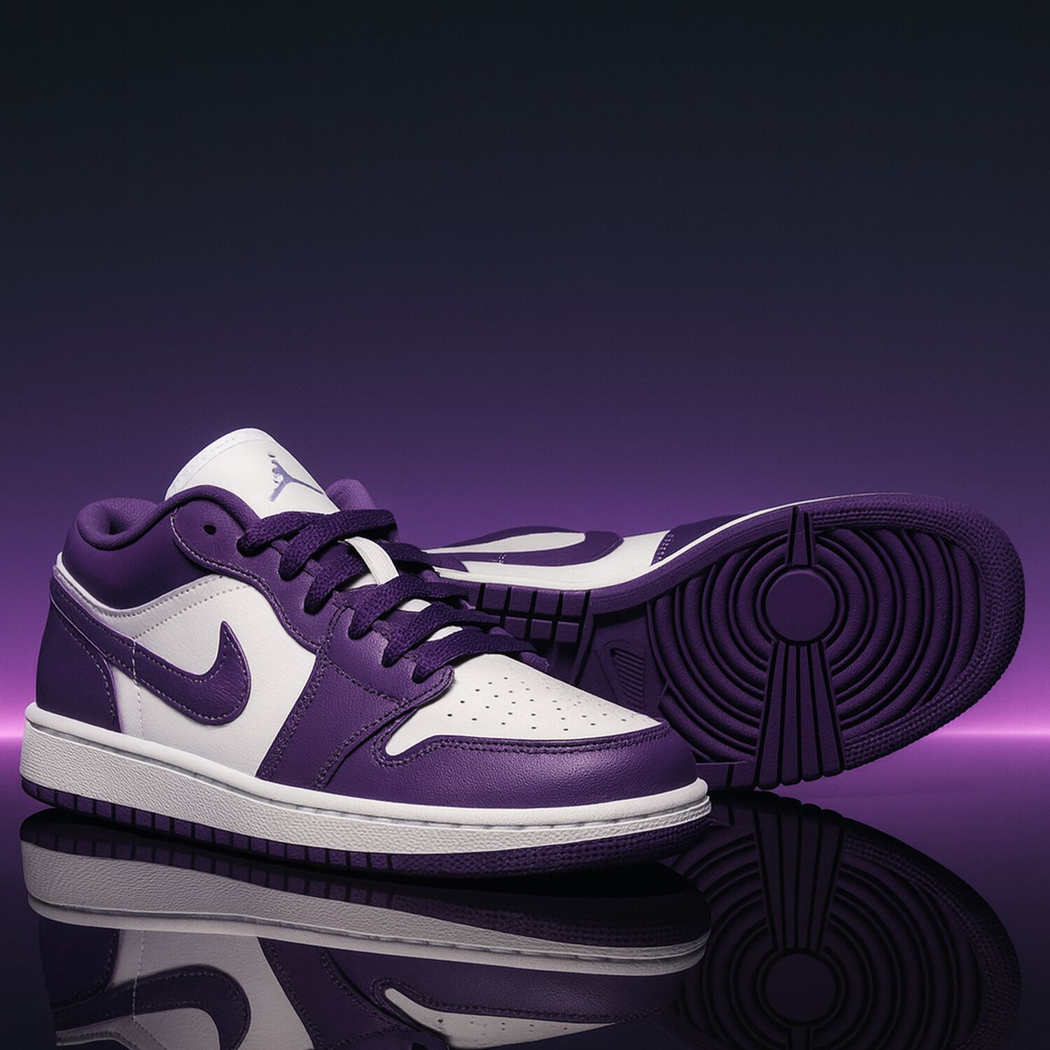 Girls Purple & White Air Jordan 1 Low Trainers, 7, hi-res