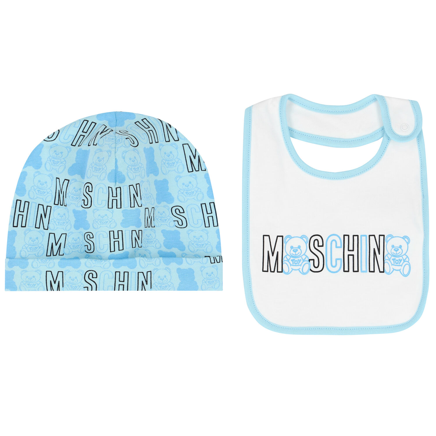 Blue & White Teddy Logo Hat & Bib Gift Set, 2, hi-res