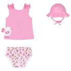 Baby Girls Pink Swimsuit Set with Hat, 2, hi-res