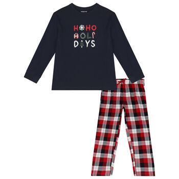 Boys Navy Blue & Red Festive Pyjamas