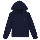 Boys Navy Logo Hooded Top, 1, hi-res