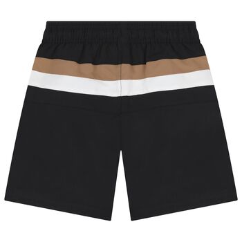 Boys Black, Beige & White Logo Swim Shorts