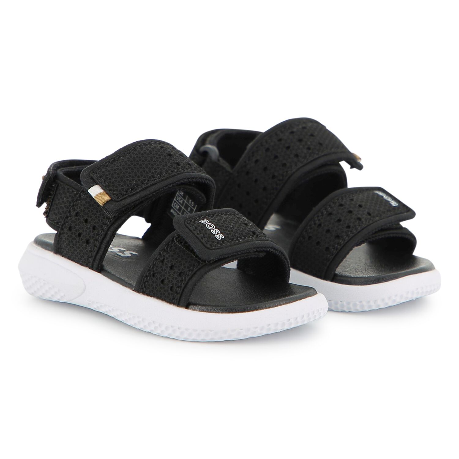 Boys Black Logo Sandals, 1, hi-res