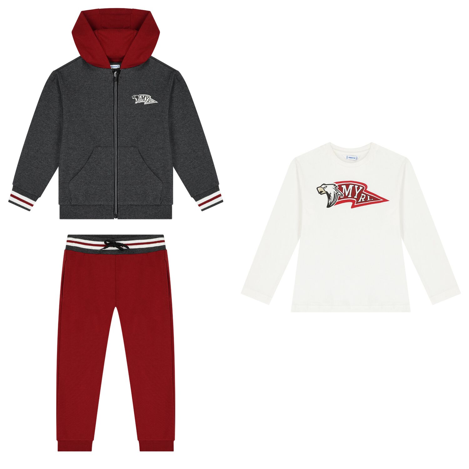 Boys Grey, White & Red Tracksuit (3 Piece), 1, hi-res