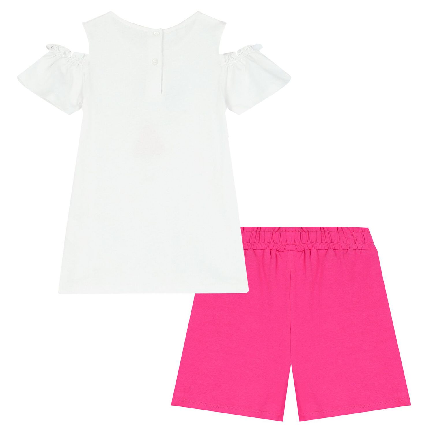 Girls White & Pink Shorts Set, 1, hi-res image number null