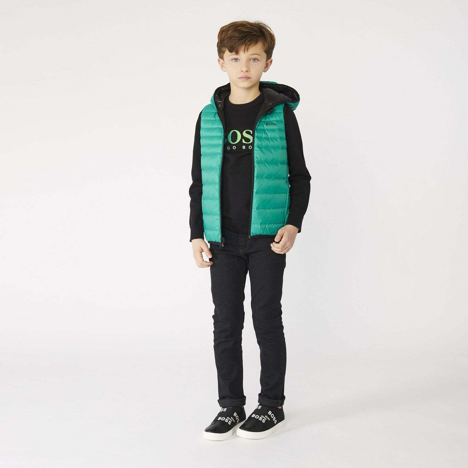 Boys Black Reversible Gilet, 1, hi-res