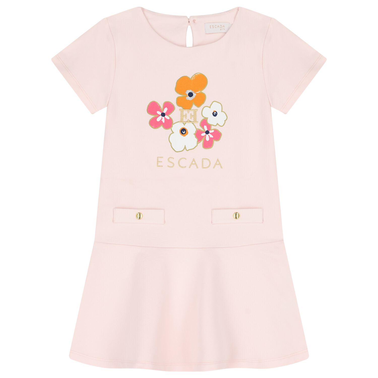 Girls Pink Floral Logo Dress, 2, hi-res