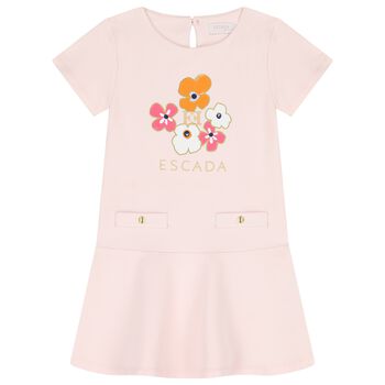 Girls Pink Floral Logo Dress