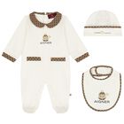 Ivory Teddy Bear Logo Babygrow Set, 1, hi-res
