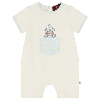 Baby Boys Ivory Teddy Bear Logo Romper