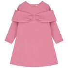Girls Pink Bow Dress, 1, hi-res