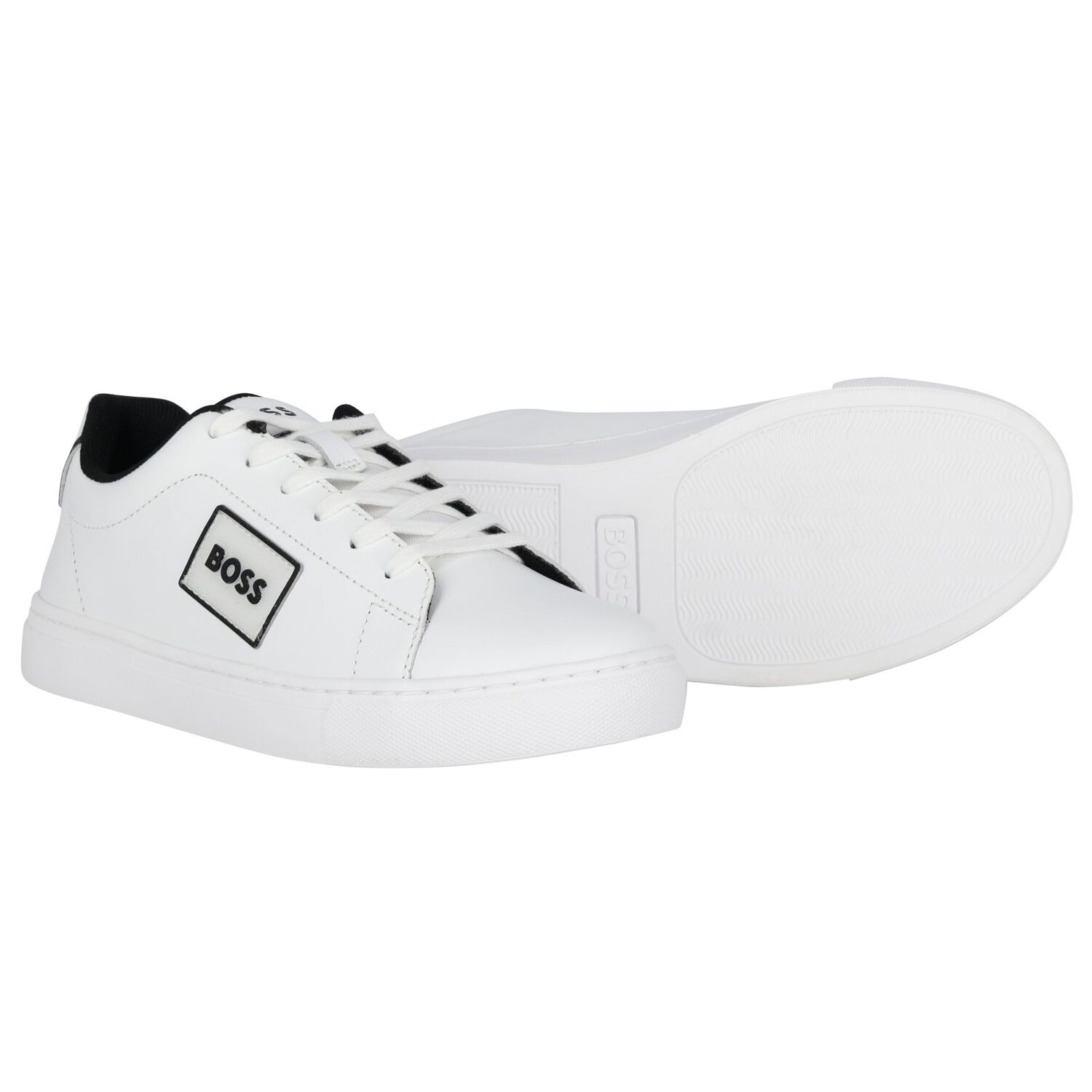 White Logo Leather Trainers, 1, hi-res