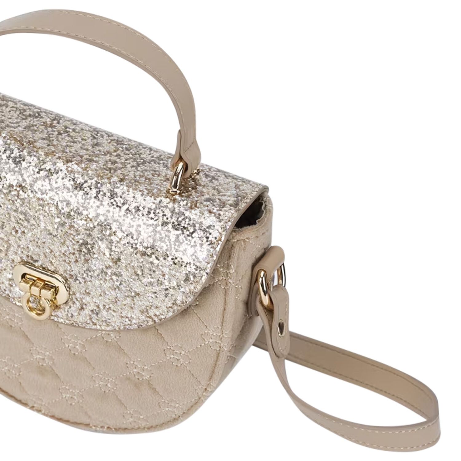 Girls Beige Glitter Handbag, 1, hi-res