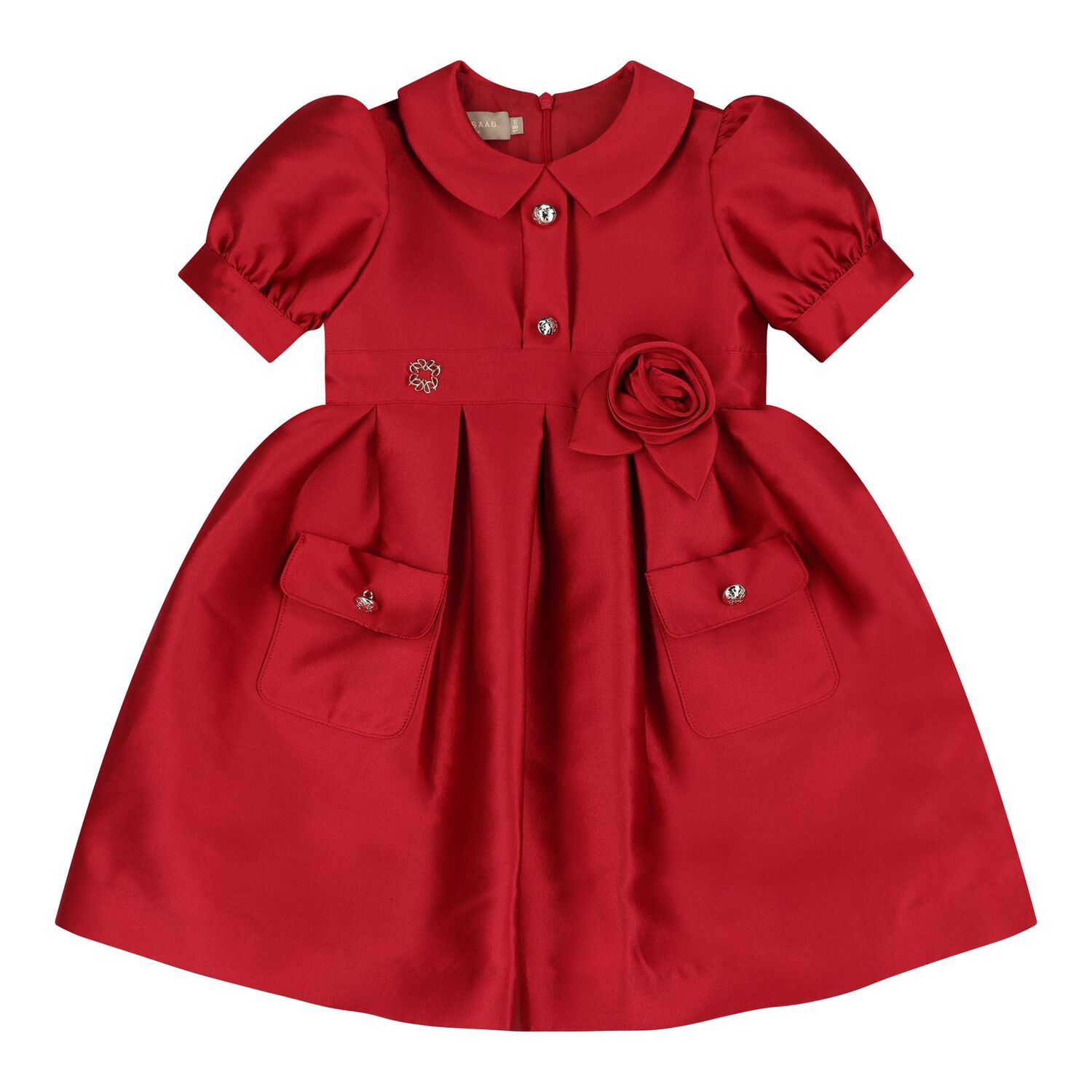 Baby Girls Red Flower Dress, 1, hi-res