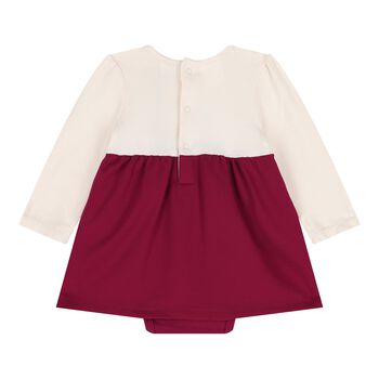 Baby Girls Ivory & Burgundy Bodysuit Dress