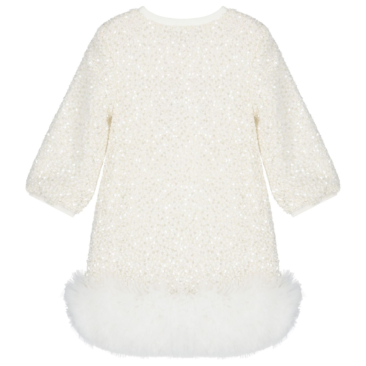 Girls Ivory Sequin Embellished Dress, 1, hi-res