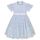 Girls Blue Floral Belted Dress, 2, hi-res