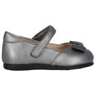 Younger Girls Silver Bow Shoes, 2, hi-res
