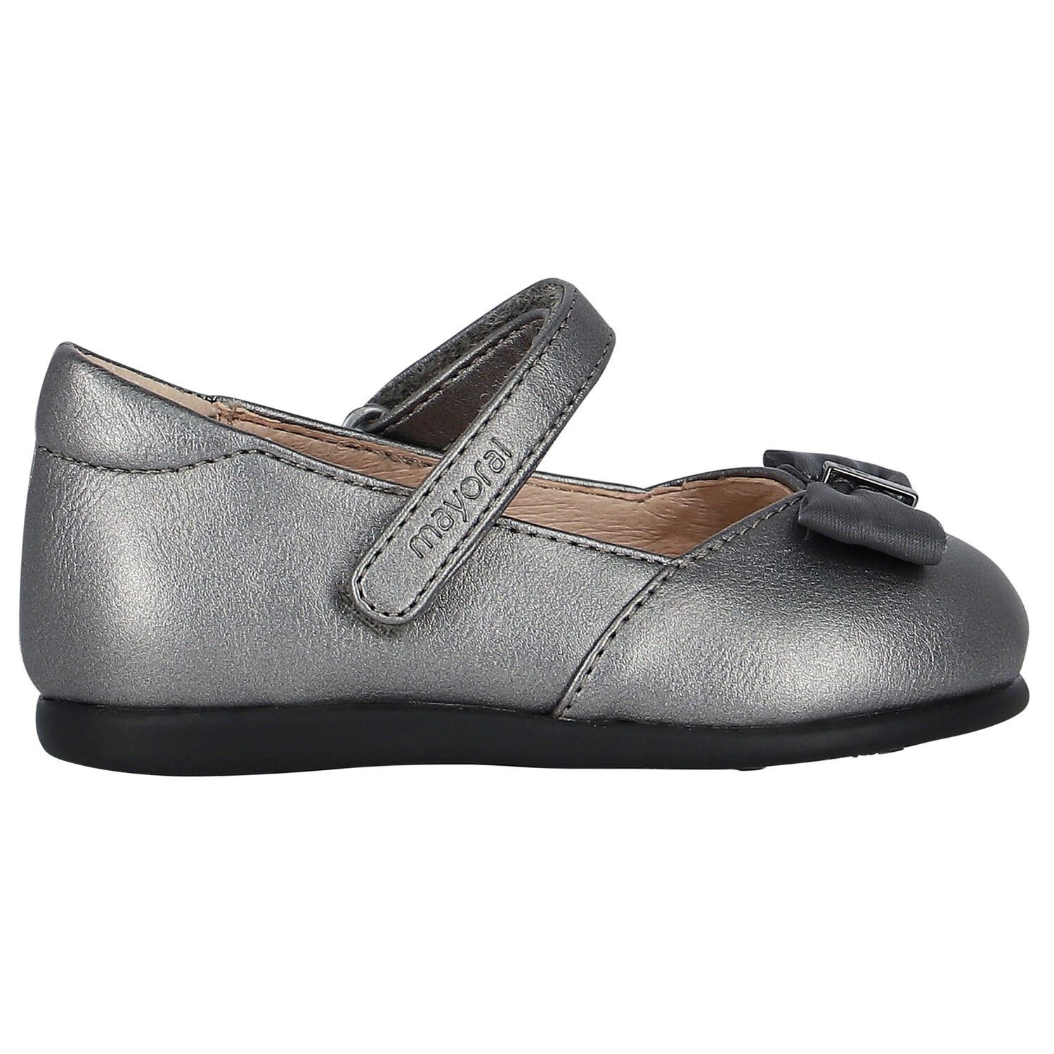 Younger Girls Silver Bow Shoes, 2, hi-res image number null