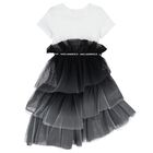 Girls White & Black Tulle T-Shirt Dress, 1, hi-res