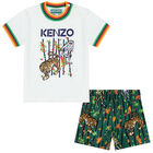Younger Boys White & Green Logo Shorts Set, 1, hi-res