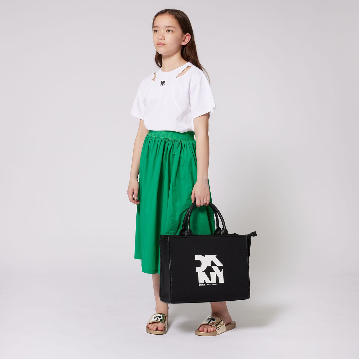 Girls Black Logo Tote Bag, 1, hi-res