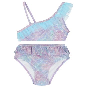 Girls Purple & Blue Metallic Mermaid Bikini