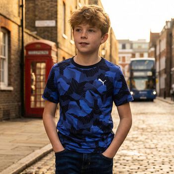 Boys Navy Blue & Blue Logo T-Shirt