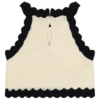 Girls Beige & Black Flower Knitted Top