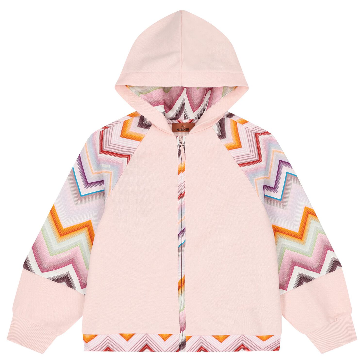 Girls Pink Zig Zag Hooded Zip Up Top, 1, hi-res