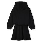Girls Black Logo Hooded Dress, 1, hi-res