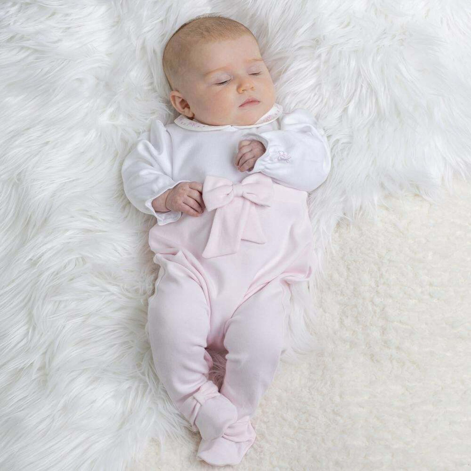 Baby Girls White & Pink Babygrow & Hat Set, 1, hi-res
