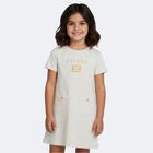Girls Ivory & Gold Logo Dress, 1, hi-res
