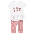Younger Girls Pink & Ivory Leggings Set, 2, hi-res