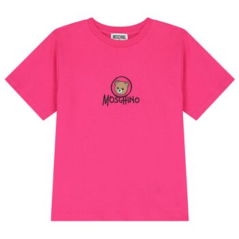 Girls Pink Teddy Bear Logo T-Shirt