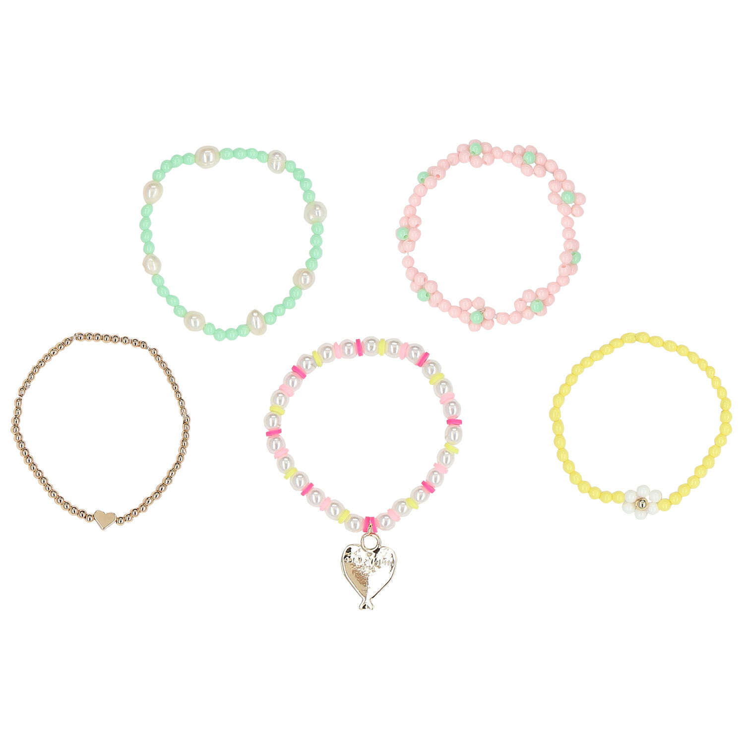 Girls Pink Beaded Bracelets (5 Pack), 1, hi-res