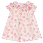 Baby Girls Ivory Polka Dots Dress, 1, hi-res