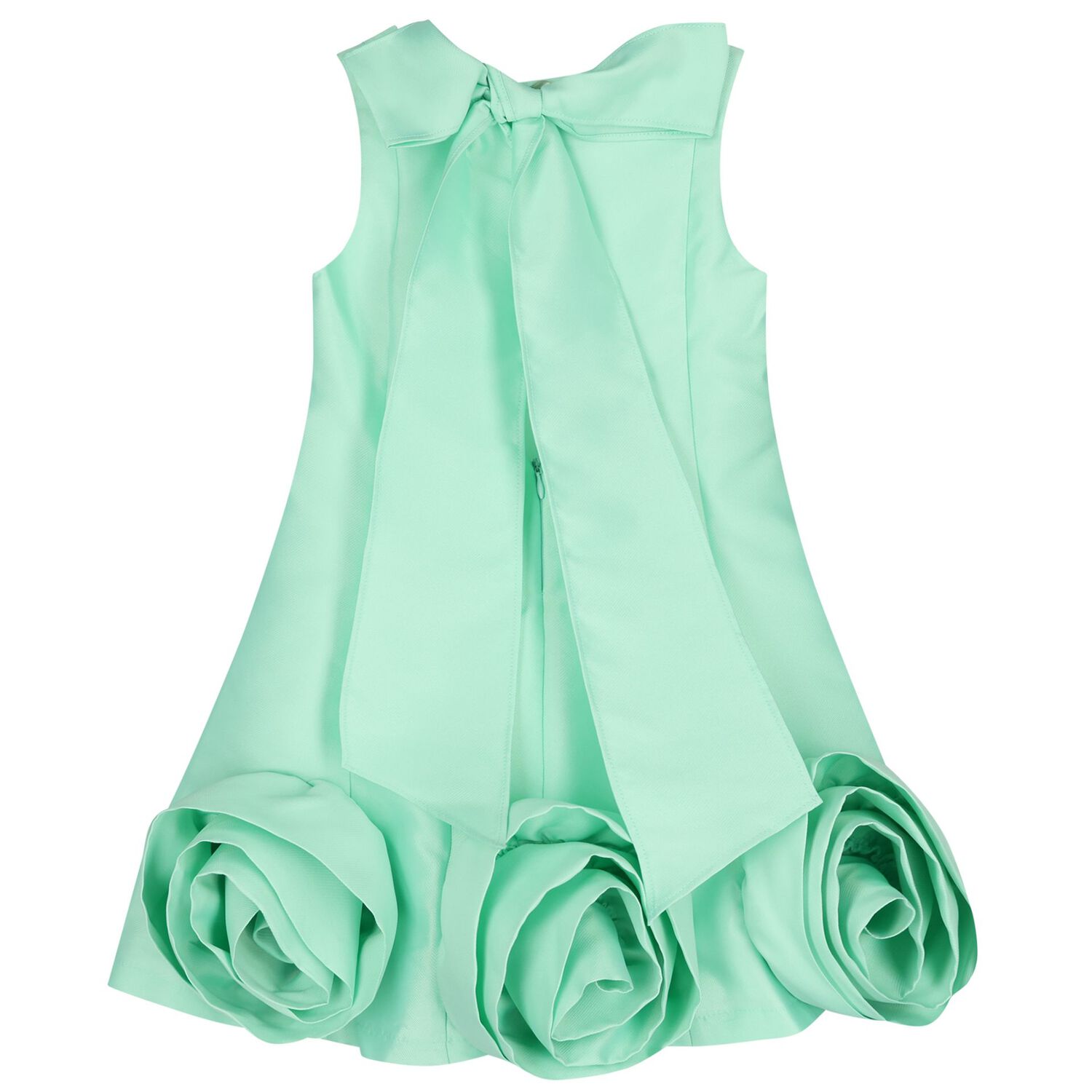 Girls Green Rose Hem Dress, 1, hi-res