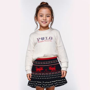 Girls White Logo Long Sleeve Top