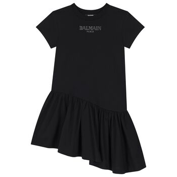 Girls Black Rhinestone Logo Dress