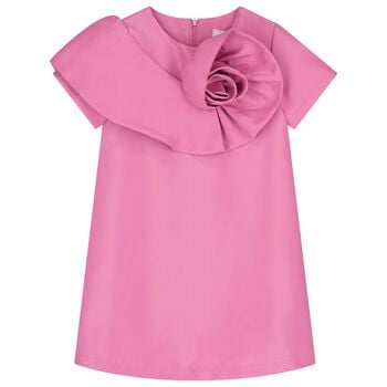 Girls Pink Flower Satin Dress